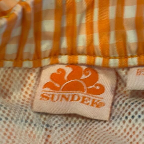 Sundek Boys (2) Elastic Waist Solid Blue and Orange Gingham Bathing Suits: 6 - Picture 6 of 8